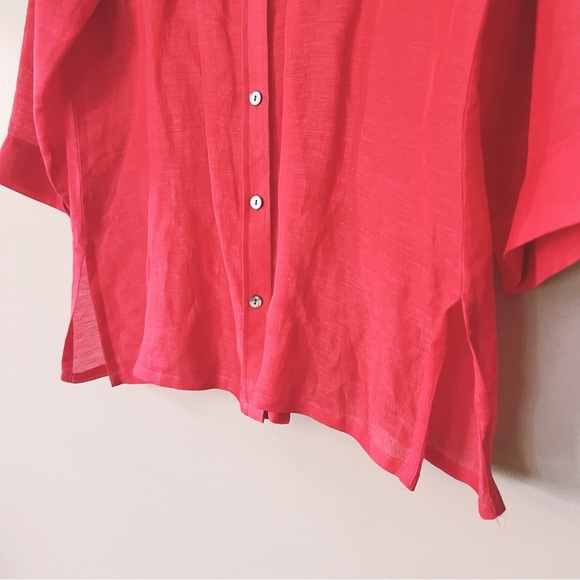 Chico’s Silk Linen Button Down Shirt Large 12 Pink Red Quiet Luxury Coastal Chic - Picture 5 of 9